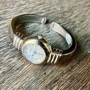 Silver Cuff Watch with White Face